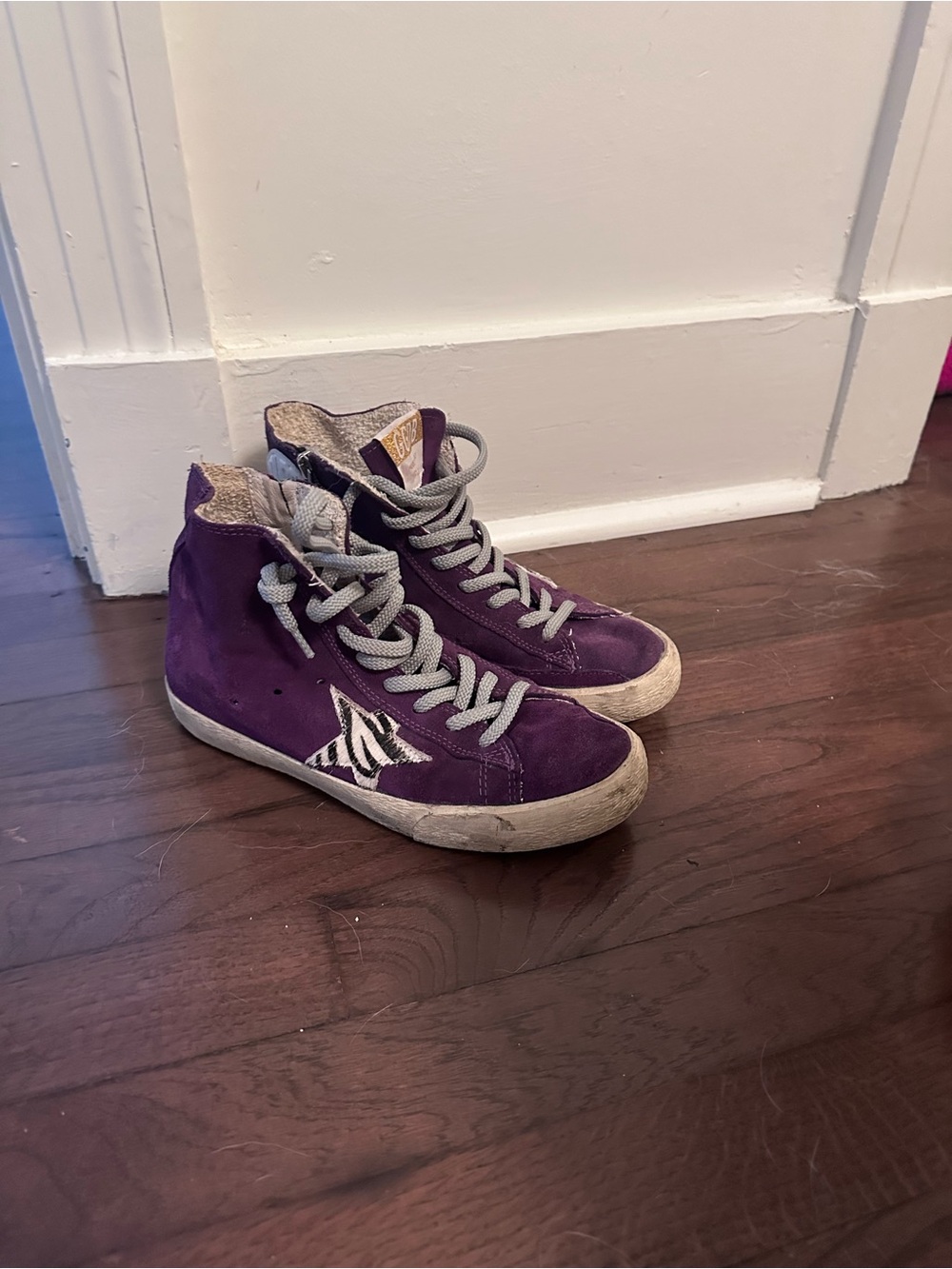 Golden Goose Purple Suede High-Top Sneakers with Gray Laces size 37